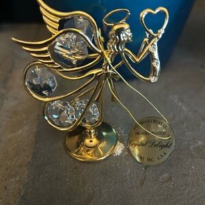 Crystal Delight Angel Figurine 24K Gold Plated Austrian Crystal Figure Heart NWT